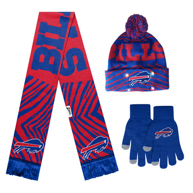 FOCO X Zubaz NFL Collab 3 Pack Glove Scarf & Hat Outdoor Winter Set, Buffalo Bills
