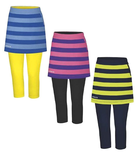 Adidas Women's Fashion Perfomance Stripe Skort Skirt w/ Contrast Capri