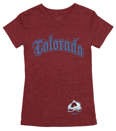 Reebok NHL Youth Girls (7-16) Colorado Avalanche V-Neck Short Sleeve Tee