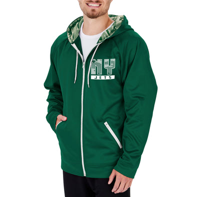 Zubaz Men's NFL New York Jets Full Zip Camo Hoodie, Green