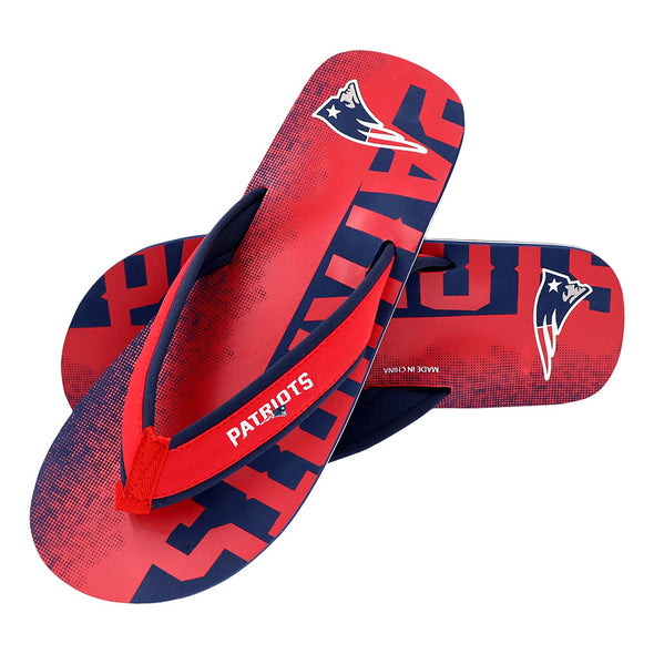 FOCO NFL Men's New England Patriots Contour Fade Wordmark Flip Flop Sandals