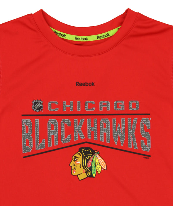 Reebok NHL Boys Kids Chicago Blackhawks Performance Freeze Reflect Short Sleeve Tee, Red