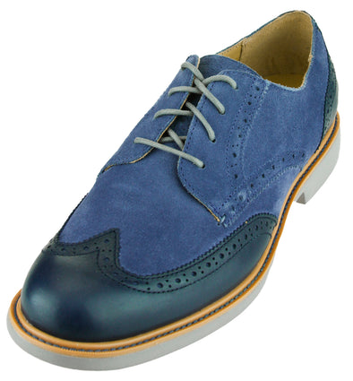 Cole Haan Men's Great Jones Wingtip II Lace Up Casual Dress Oxford Shoes, Blue