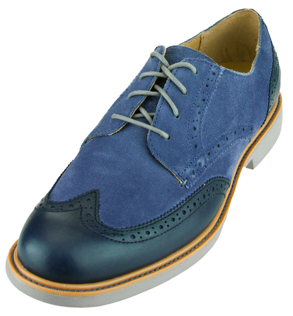 Cole Haan Men's Great Jones Wingtip II Lace Up Casual Dress Oxford Shoes, Blue