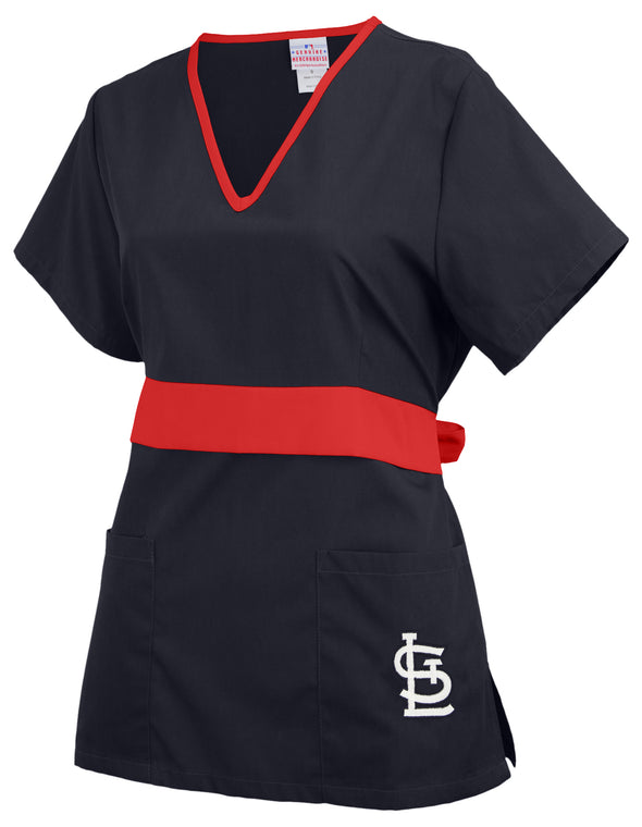 Fabrique Innovations Women's MLB St. Louis Cardinals Team Color Wrap Scrub, Small
