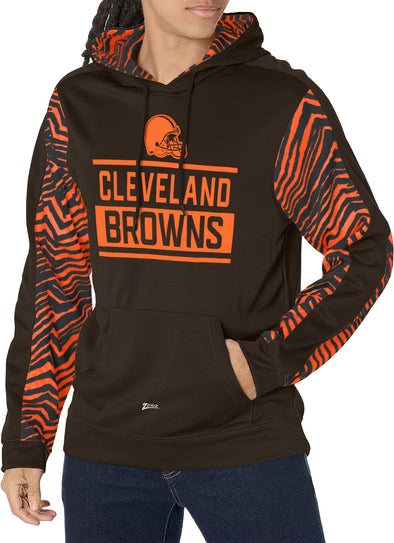 Zubaz NFL Men's Cleveland Browns Team Color with Zebra Accents Pullover Hoodie