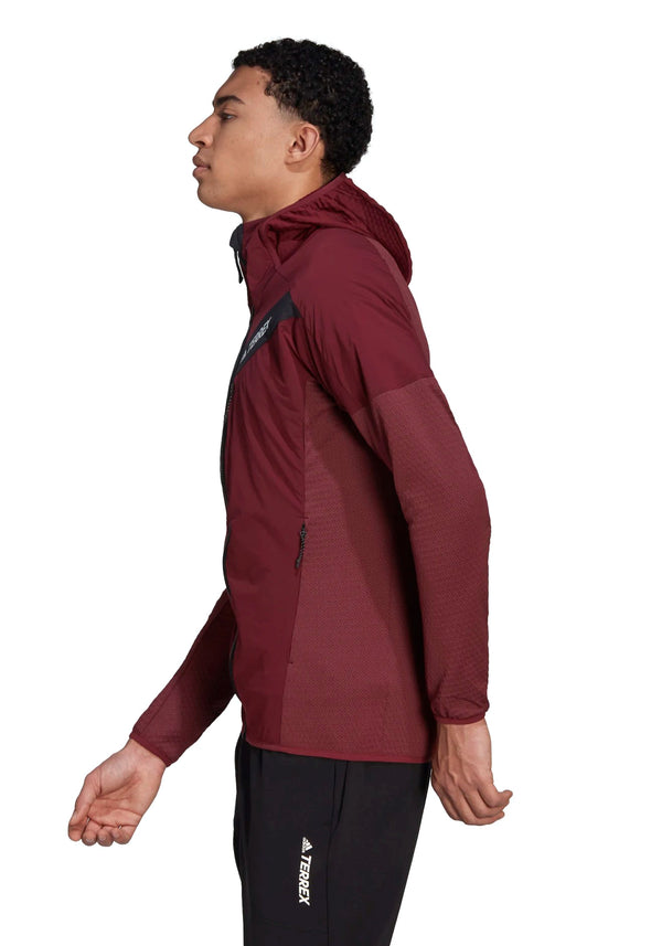 adidas Men's Techrock Flooce Wind Hooded Full Zip Jacket, Shadow Red