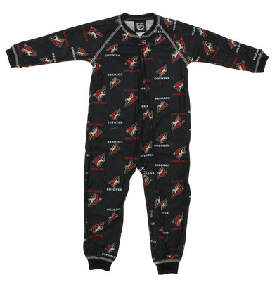 NHL Toddlers Phoenix Coyotes Full Zip Raglan Logo Print Coverall, Black