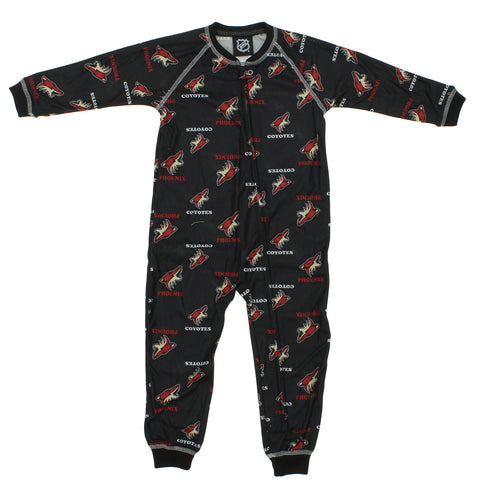 NHL Toddlers Phoenix Coyotes Full Zip Raglan Logo Print Coverall, Black