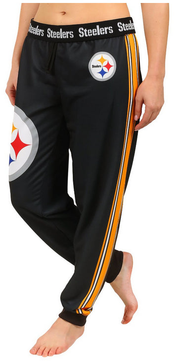 KLEW NFL Women's Pittsburgh Steelers Cuffed Jogger Pants, Black