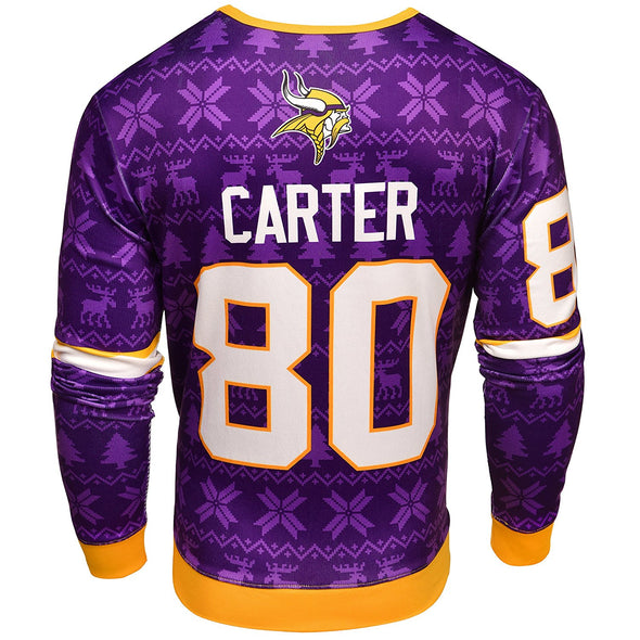 NFL Men's Minnesota Vikings Chris Carter #80 Retired Player Ugly Sweater