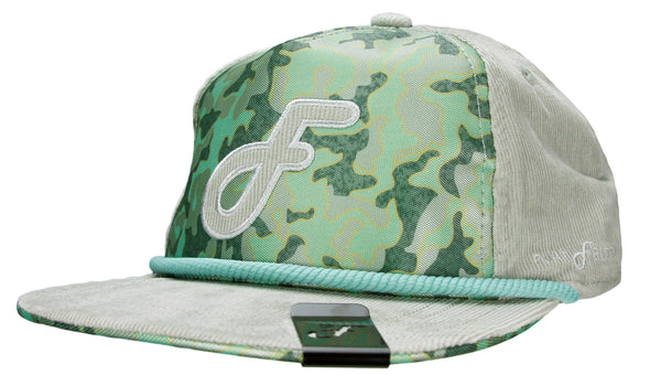 Flat Fitty Hunter Strap Back Cap Hat - Green Camo and Orange