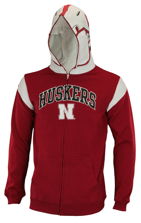 NCAA Youth Nebraska Cornhuskers Full Zip Helmet Masked Hoodie, Red