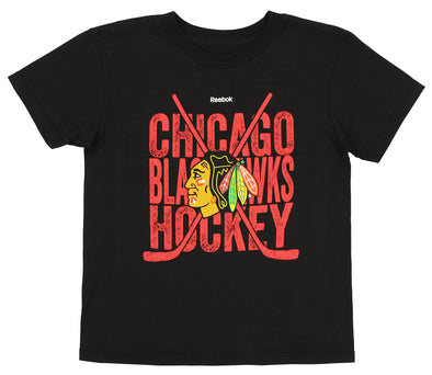 Reebok NHL Kids Chicago Blackhawks Cross Stix Team Shirt, Black
