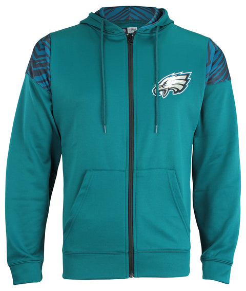 Zubaz Philadelphia Eagles NFL Men's Full Zip Hoodie with Zebra Print Details