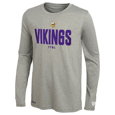 New Era NFL Men's Minnesota Vikings Grids Dri-Tek Heathered Grey Long Sleeve Tee
