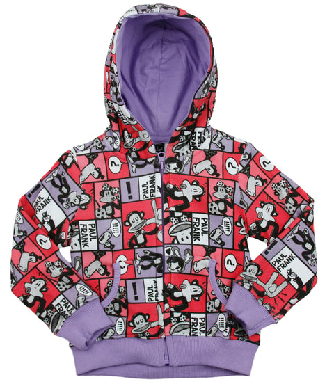 Paul Frank Little Girls Kids Julius Comic Strip Hoodie Sweatshirt, Violet