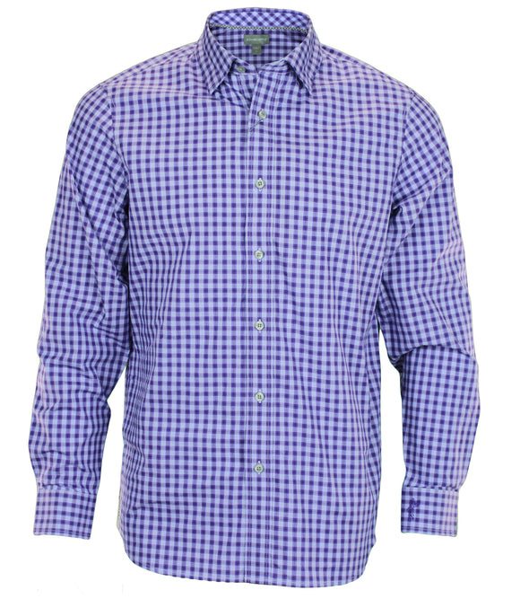 Ashworth Men's Windowpane Checkered Woven Button Up Casual Shirt, Blue Violet
