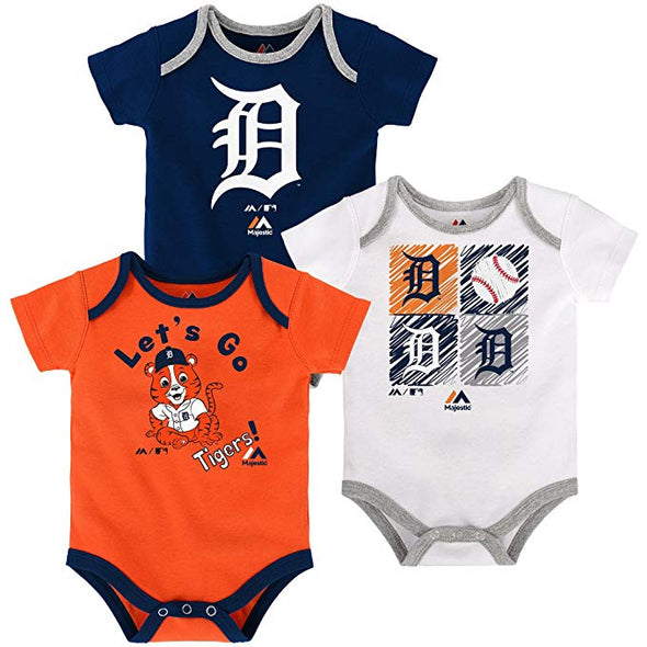 Outerstuff MLB Infant Detroit Tigers Go Team! Three Pack Creeper Set