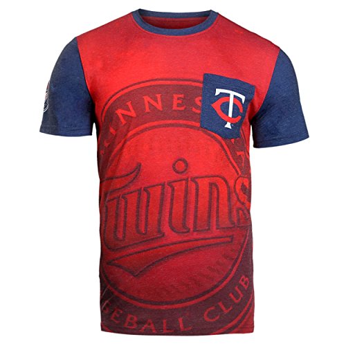KLEW MLB Men's Minnesota Twins Big Graphics Pocket Logo Tee T-shirt, Red