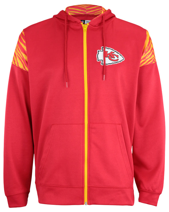 Zubaz Kansas City Chiefs NFL Men's Full Zip Hoodie with Zebra Print Details