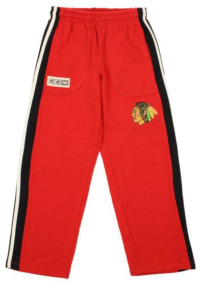 CCM NHL Hockey Boys Youth Chicago Blackhawks Vintage Fleece Pants, Red