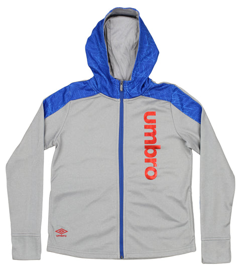 Umbro Big Girls Youth Full Zip Performance Hoodie, Medium Grey Heather/Tw Royal