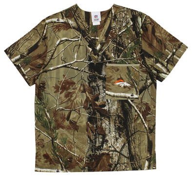 Fabrique Innovations Unisex NFL Denver Broncos Camo Team Logo Scrub Top
