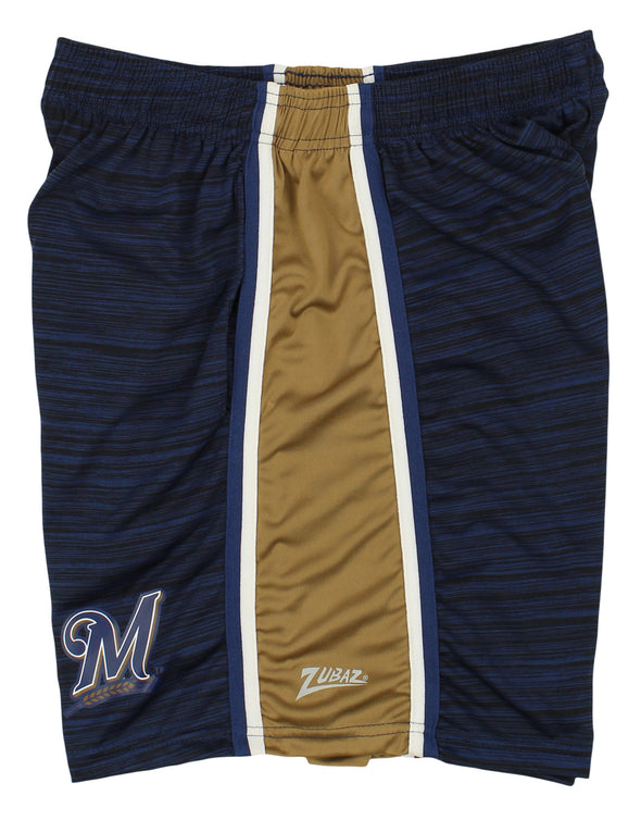 Zubaz MLB Baseball Men's Milwaukee Brewers Space Dye Solid Stripe Shorts