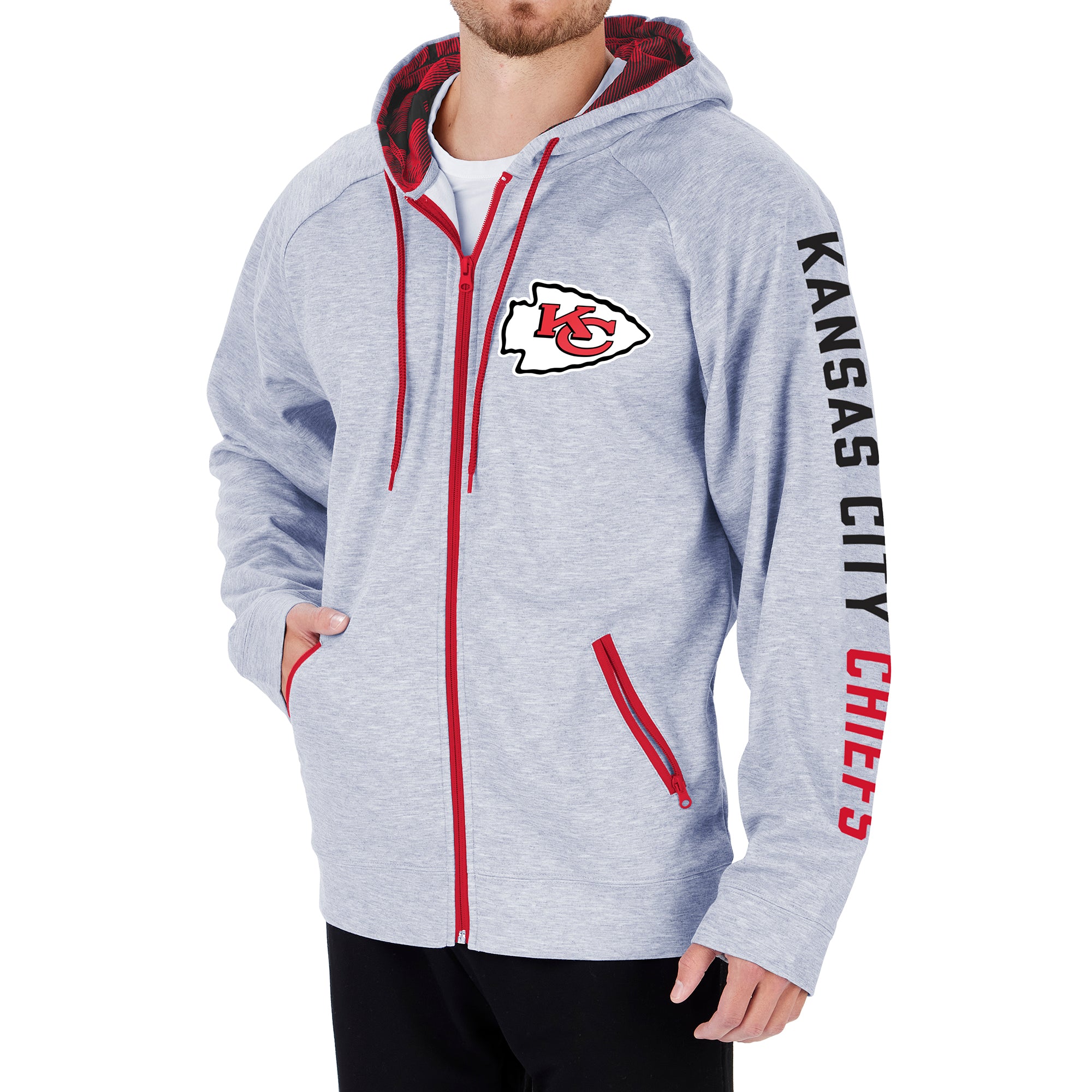 Zubaz Kansas City Chiefs NFL Men's Heather Gray Full Zip Hoodie