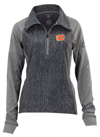 Reebok NHL Women's Calgary Flames Quarter Zip Pullover ClimaLite Sweater, Grey