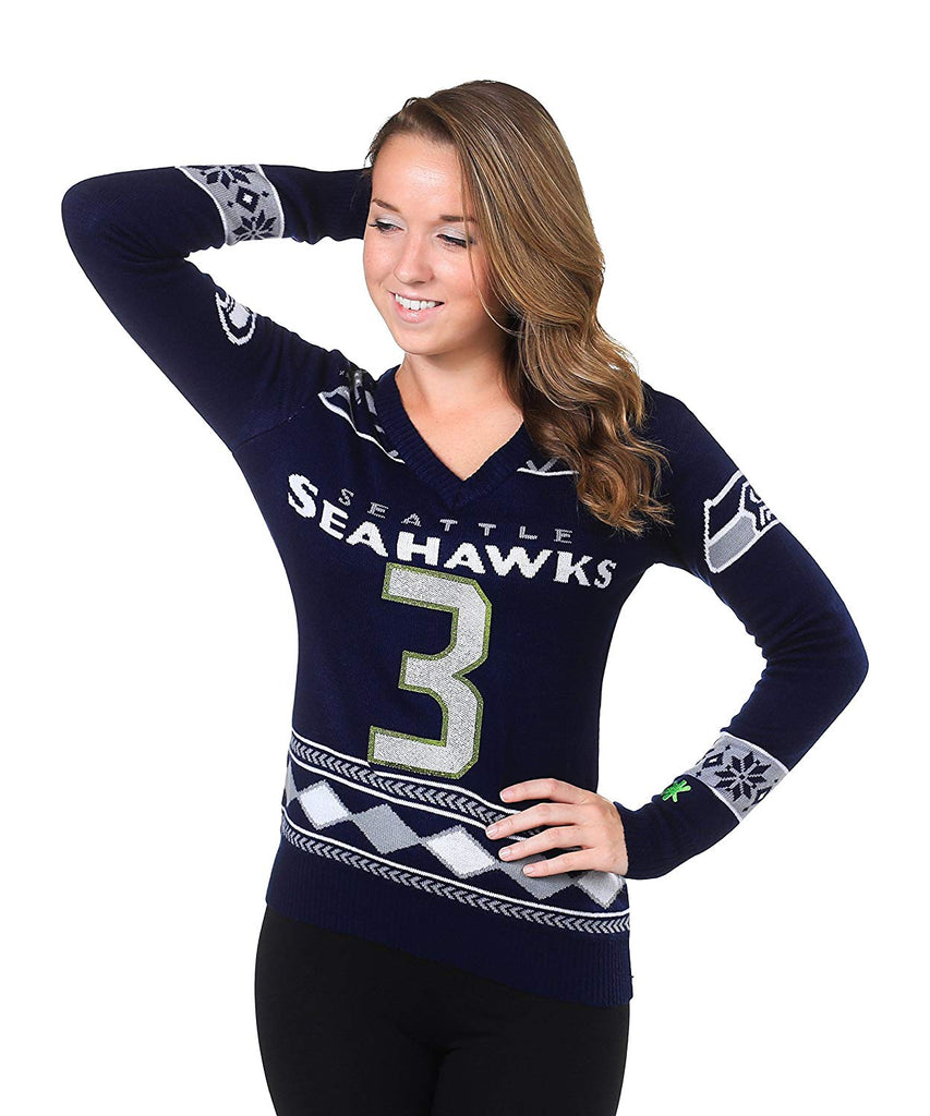 Women's Klew Neon Green Seattle Seahawks Glitter Scoop Neck Sweater