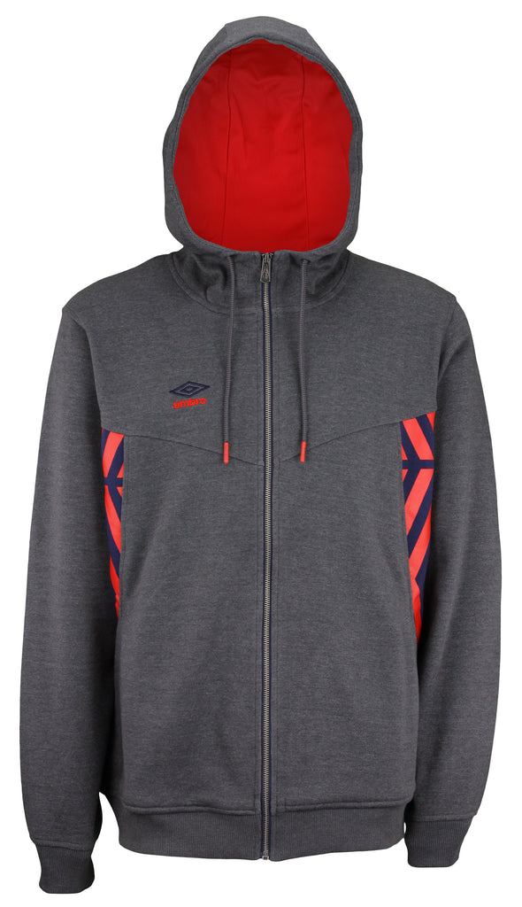 Umbro Men's Full Zip Diamond Fleece Hoodie, Dark Grey Heather/Navy
