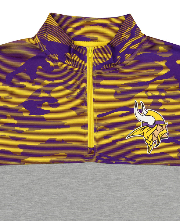 Zubaz NFL Men's Minnesota Vikings 1/4 Zip Fleece Pullover With Camo Lines