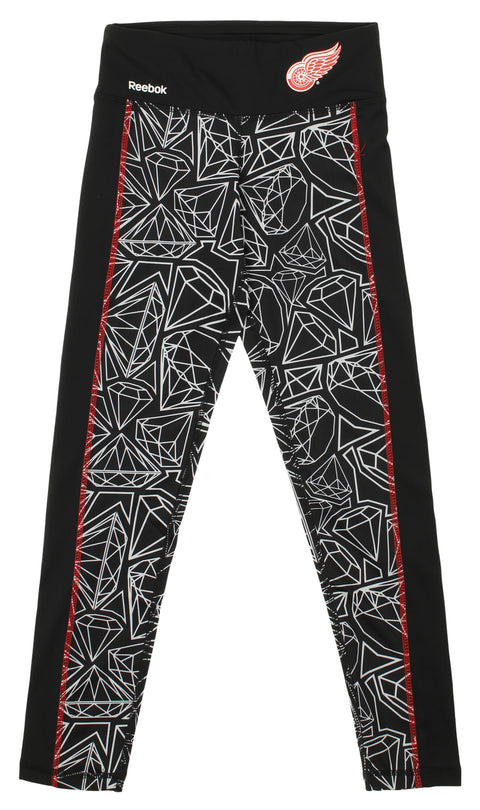 Reebok NHL Youth Girls Detroit Red Wings Diamond Leggings, Black
