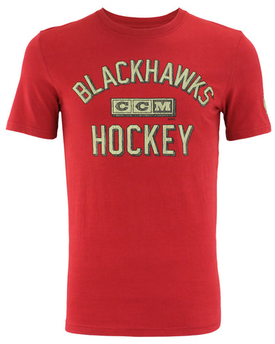 CCM NHL Mens Chicago Blackhawks Back in the Day Short Sleeve Tee, Retro Red