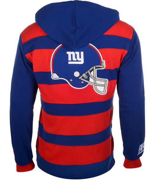KLEW NFL Men's New York Giants Striped Rugby Pullover Hoodie, Red / Navy