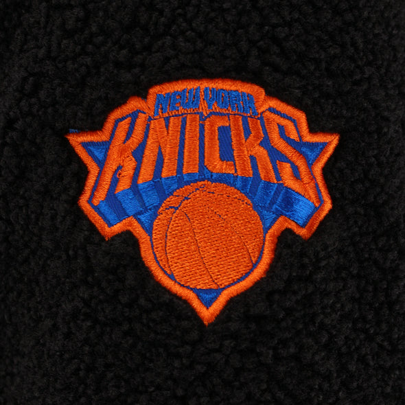 FISLL NBA Men's New York Knicks Moto Sherpa Crew Neck Sweatshirt