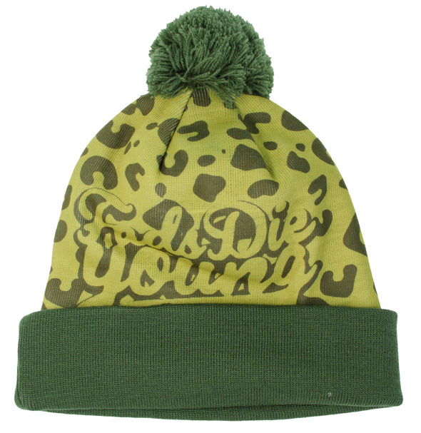 Flat Fitty Fads Die Young Cuff Pom Pom Winter Beanie Cap Hat, Several Colors
