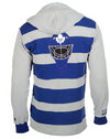 KLEW NHL Men's Toronto Maple Leafs Striped Rugby Pullover Hoodie, Blue / Grey