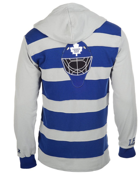 KLEW NHL Men's Toronto Maple Leafs Striped Rugby Pullover Hoodie, Blue / Grey