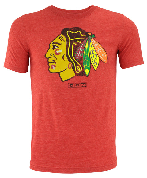 CCM Chicago Blackhawks NHL Big Boys Youth Better Logo Tri-Blend Tee, Red