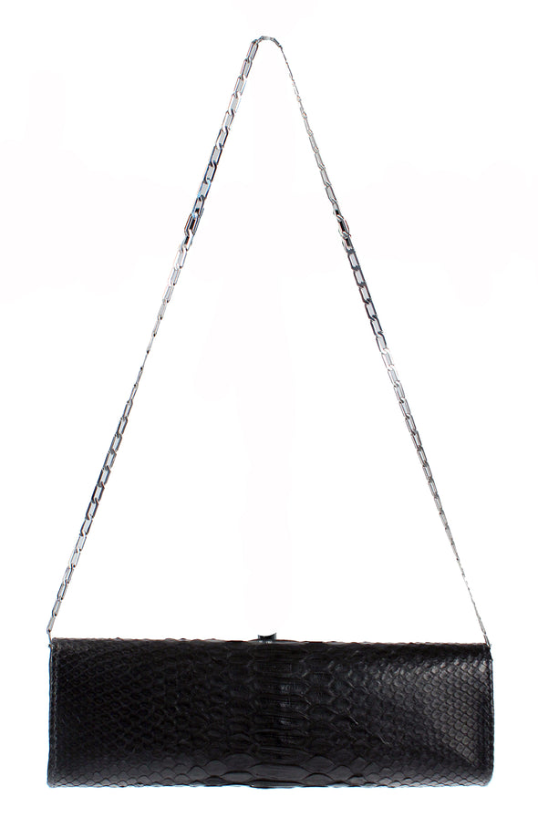 Carlos Falchi Jeweled Python Snake Clutch Shoulder Purse - Black