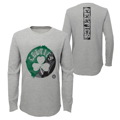 Outerstuff NBA Youth (8-20) Boston Celtics Black Out Waffle Knit Thermal Tee Shirt