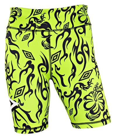 Umbro Women's All-Over Printed Bike Shorts, Lime Punch/Black Beauty