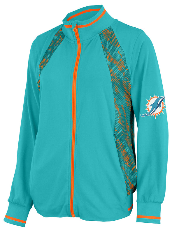 Zubaz NFL Women's Miami Dolphins Elevated Full Zip Viper Accent Jacket