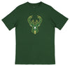 FISLL NBA Men's Milwaukee Bucks Team Color, Name and Logo Premium T-Shirt