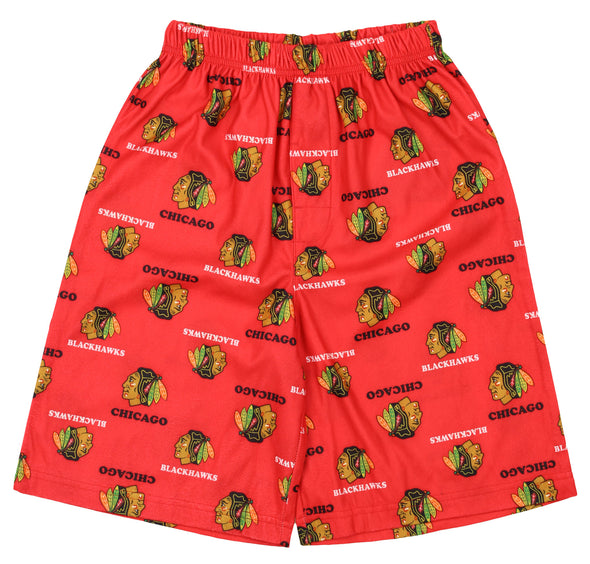 OuterStuff NHL Boys Youth Chicago Blackhawks All-Over Printed Pajama Shorts, Red
