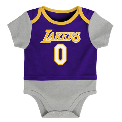 Outerstuff Los Angeles Lakers Kyle Kuzma #0 NBA Infants Referee Creeper, Purple/Grey