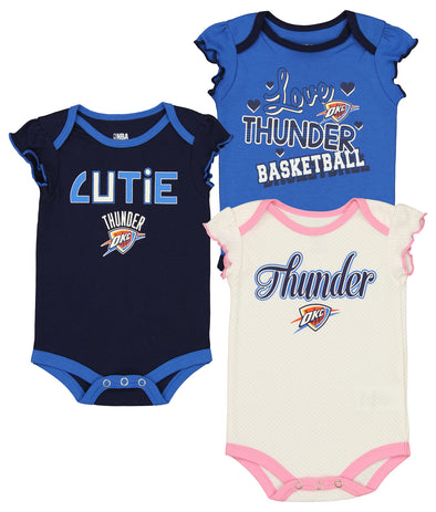 Outerstuff Oklahoma City Thunder NBA Girls Newborn Infant 3 Pack Bodysuit set